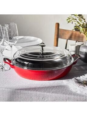 NWD STAUB Cast Iron Braiser with Glass Lid, Dutch Oven, 3.5-quart Cherry #POT53